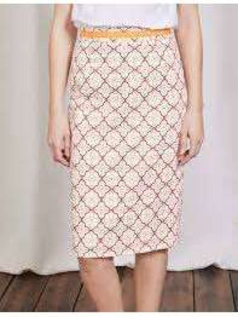 Boden EUC Women's Geo Lattice Print Cream Orange Pencil Skirt Size 8L